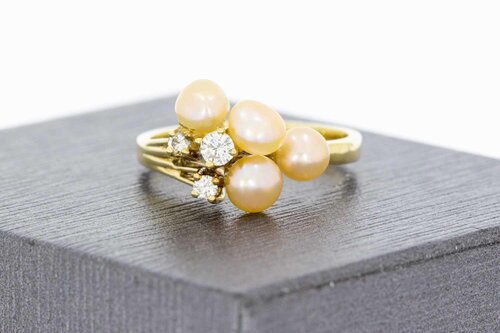 14 Karaat Parelring met Diamant - 15,8 mm