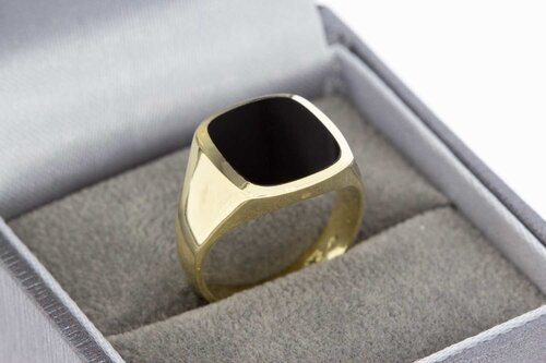 Onyx Pinkring 14 karaat goud - 16,3 mm