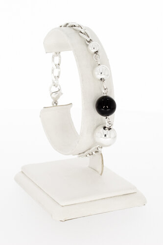Zilveren Gourmet armband met Onyx - 20 cm
