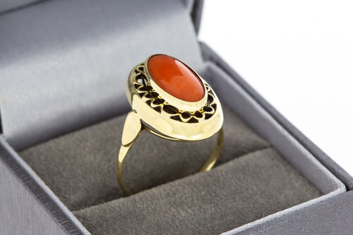 Bloedkoraal ring 14 karaat goud - 18,4 mm