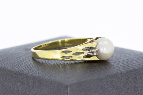 14 Karaat Parelring met Diamant - 18,7 mm