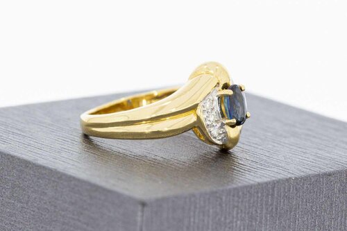 18 Karaat Saffier ring met diamant - 17,1 mm