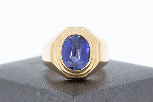 18 Karaat blauwe saffier ring - 19,5 mm