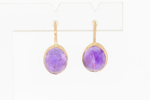 Roségouden oorhangers dames 14 karaat met amethist - 1,8 cm