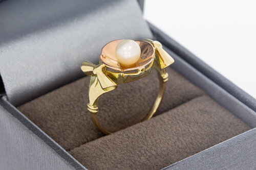 14 karaat gouden vintage solitaire parelring  17,3 mm