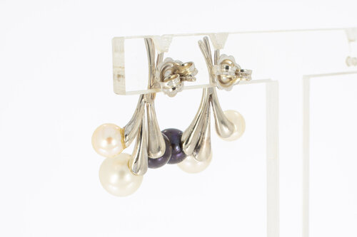 Gouden oorbellen met parel 18 karaat - 2,8 cm