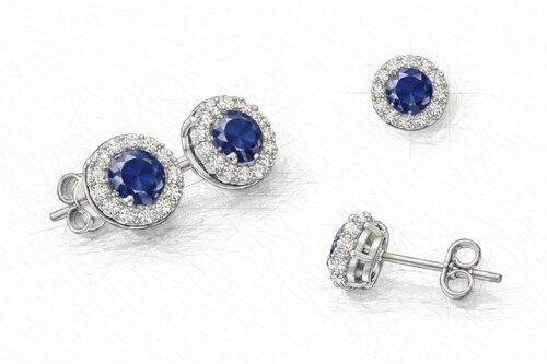Gouden halo oorstekers met saffier en diamant laten maken