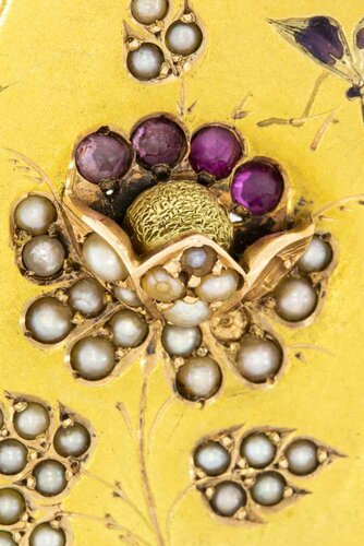 Gouden broche en hanger 14 karaat met robijn en parels