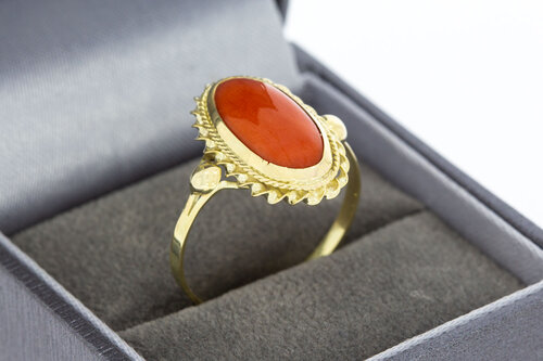 Bloedkoraal ring 14 karaat goud vintage - 19,1 mm