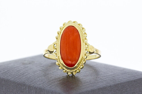 Bloedkoraal ring 14 karaat goud vintage - 19,1 mm