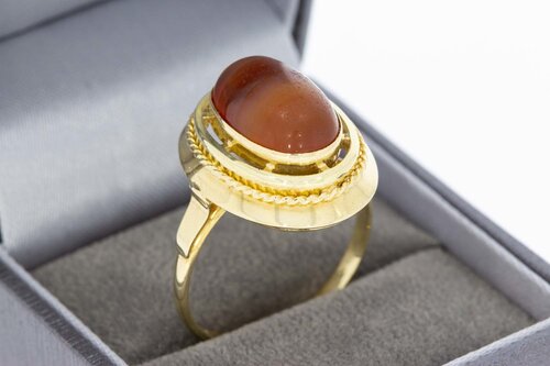 Gouden agaat ring 14 karaat markies - 21,1 mm