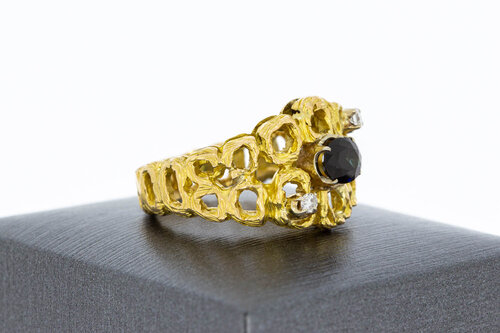 Gouden saffier ring 18 karaat met diamant - 18,7 mm