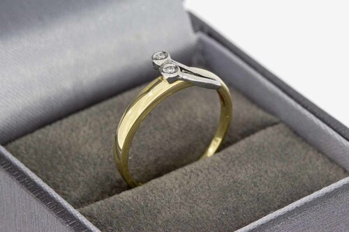 Gouden damesring 14 karaat bicolor met diamant - 17,9 mm