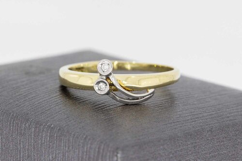 Gouden damesring 14 karaat bicolor met diamant - 17,9 mm