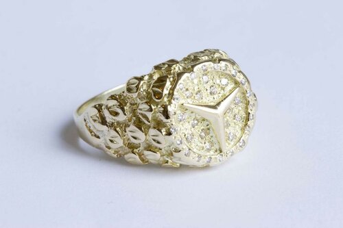 Gouden Mercedes ring 14 karaat met diamant - 21,8 mm