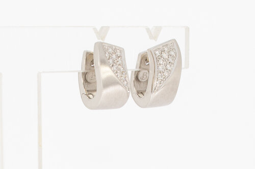 14 karaat witgouden oorclips met diamant  1,5 cm