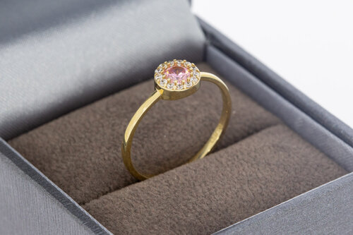8 karaat Halo ring met synthetische saffier  17,3 mm