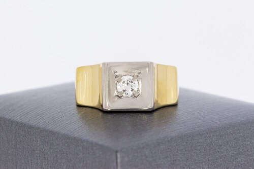 14 karaat bicolor gouden pinkring met diamant - 16,1 mm