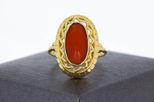 14 Karaat Bloedkoraal dames ring - 17,6 mm