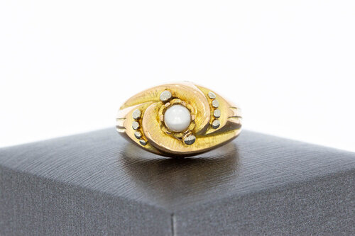 Bicolor gouden solitairring dames 18 karaat met parel - 17,7 mm