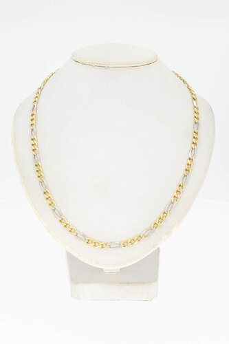 Bicolor gouden figaro ketting 14 karaat - 63,4 cm