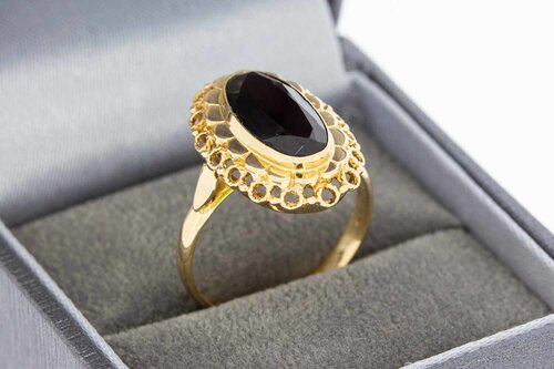 Vintage gouden ring dames 14 karaat met granaat - 18 mm (4,0 g)