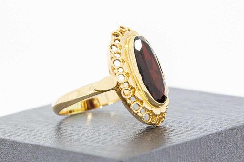 Vintage gouden ring dames 14 karaat met granaat - 18 mm (4,0 g)