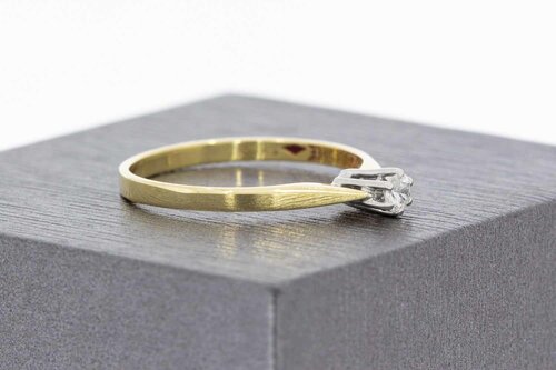 Gouden solitairring dames 14 karaat met diamant - 18,5 mm