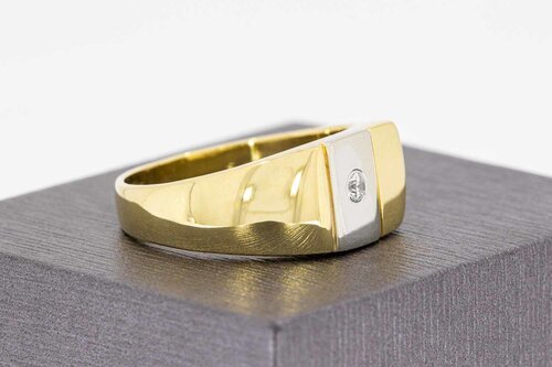 Bicolor gouden ring heren 14 karaat met zirkonia - 19,6 mm