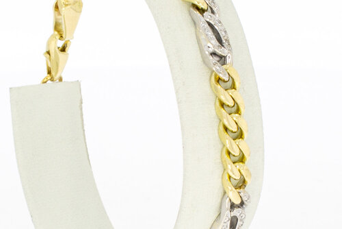 Bicolor gouden armband 14 karaat met diamant - 18,5 cm