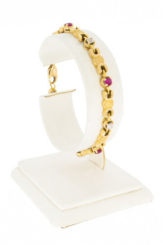 Gouden armband dames 18 karaat met saffier en robijn - 18 cm