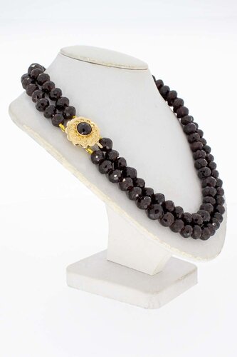 Gouden collier dames 14 karaat met granaat - 36,5 cm