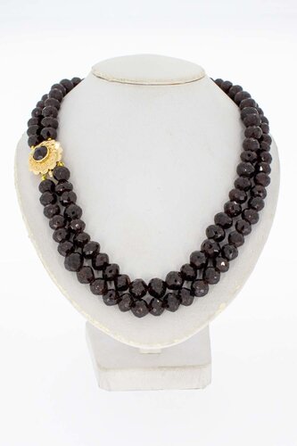 Gouden collier dames 14 karaat met granaat - 36,5 cm