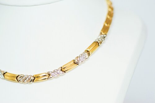 Bicolor gouden collier dames 18 karaat met diamant - 42 cm