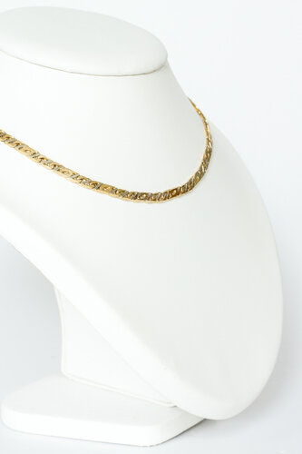 Bicolor gouden valkoog ketting 14 karaat - 42 cm