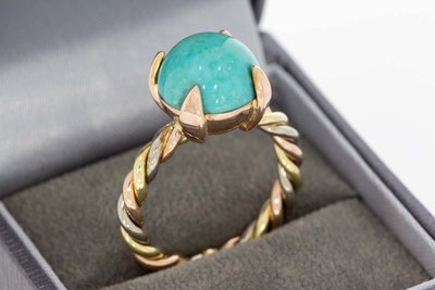 14 Karaat tricolor gouden Markies ring met Turquoise-17,9